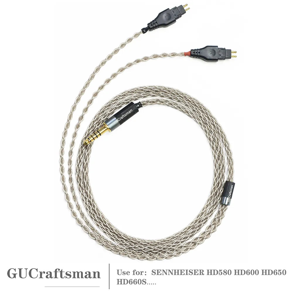 GUCraftsman 6N Single Crystal Silver Headphone Cables For SENNHEISER HD580 HD600 HD650 HD660S HiFiGo 