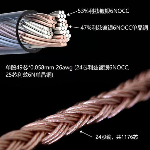 HAKUGEI Frey Litz Silver Plated Single Crystal Copper 24 Wires Braided Cable 2.5 3.5 4.4 - 0.78 2Pin / MMCX HiFiGo 