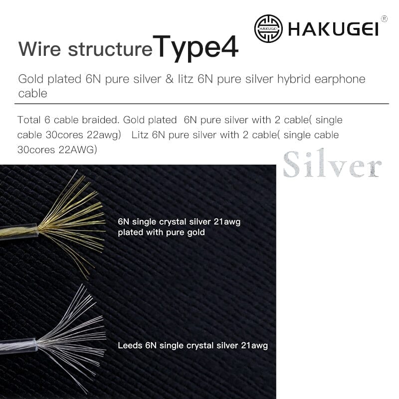 HAKUGEI Heimdallr Gold Plated 6N Pure Silver Hybrid Earphone Cable 2.5 3.5 4.4 - 0.78 2Pin / MMCX HiFiGo 