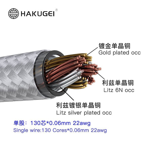 HAKUGEI Joyful Voice Gold Plated Litz Silver Cable 5 to 1 Type-c/Lightning/0.78 2Pin HiFiGo 