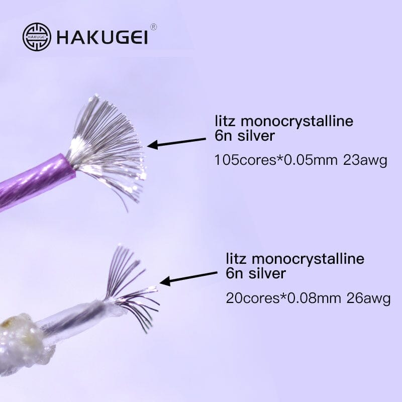 HAKUGEI Luna Litz Monocrystalline Pure Silver Earphone Cable 2.5 3.5 4.4 - 0.78 2Pin / MMCX HiFiGo 
