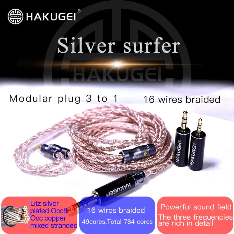 HAKUGEI Silver Surfer Modular HIFI Earphone Cable 2.5 / 3.5 / 4.4 - MMCX / 0.78 / QDC / IM / Fitear / JH /A2DC HiFiGo 