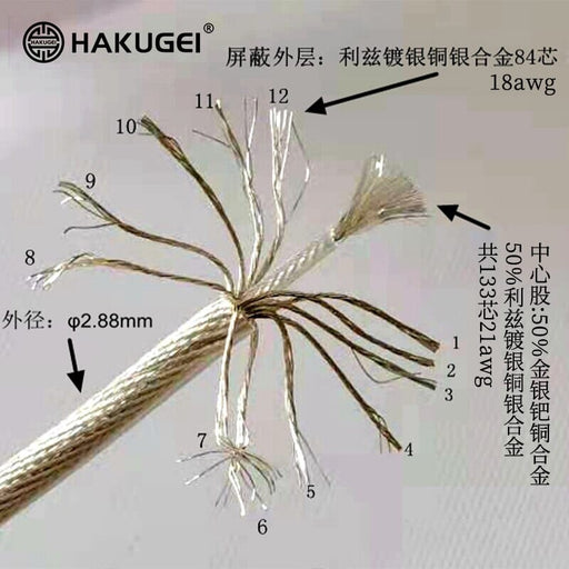 HAKUGEI White Dragon Gold Silver Palladium Alloy Shielding Cable 2.5 3.5 4.4 - 0.78 2Pin / MMCX HiFiGo 