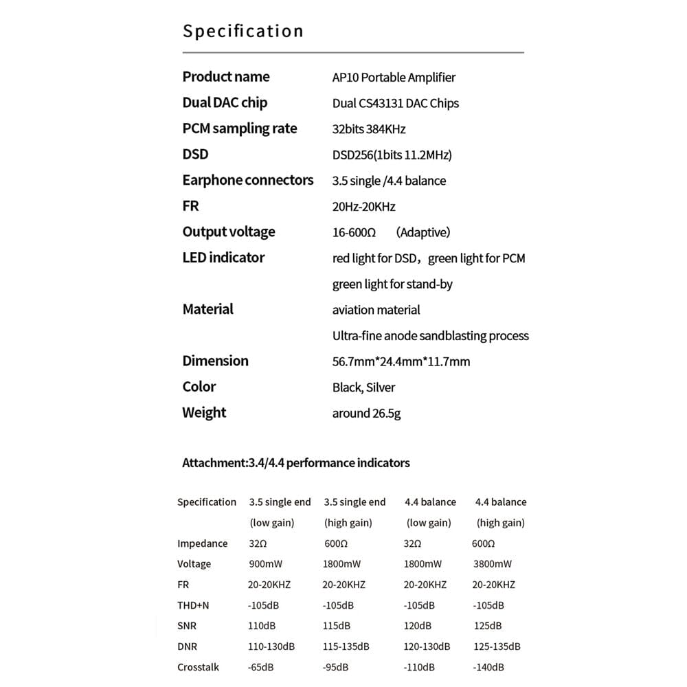 JCALLY AP10 Portable DAC Amplifier With Dual CS43131 DAC Chip Phones AMP Supports 3.5mm/4.4mm HiFiGo 