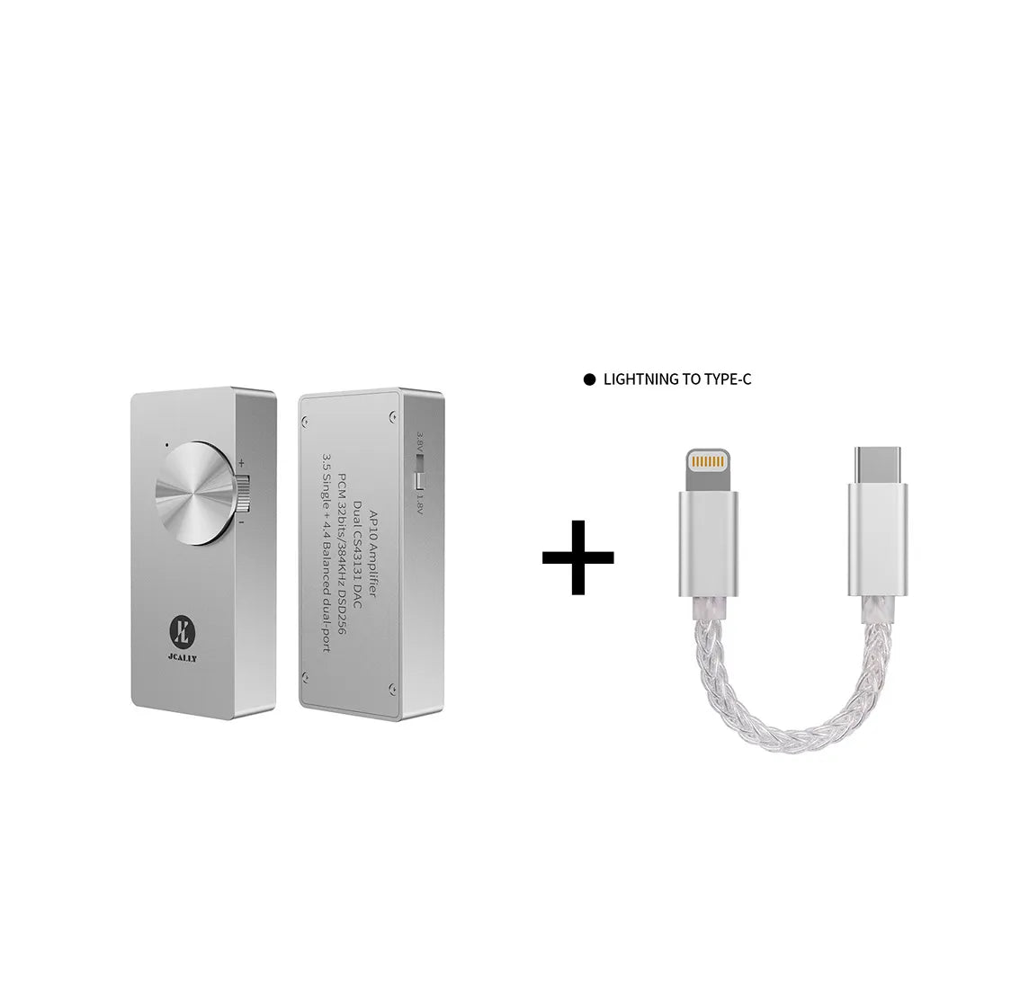 JCALLY AP10 Portable DAC Amplifier With Dual CS43131 DAC Chip Phones AMP Supports 3.5mm/4.4mm HiFiGo Sliver AP10 + Lightning to Type-C Cable 