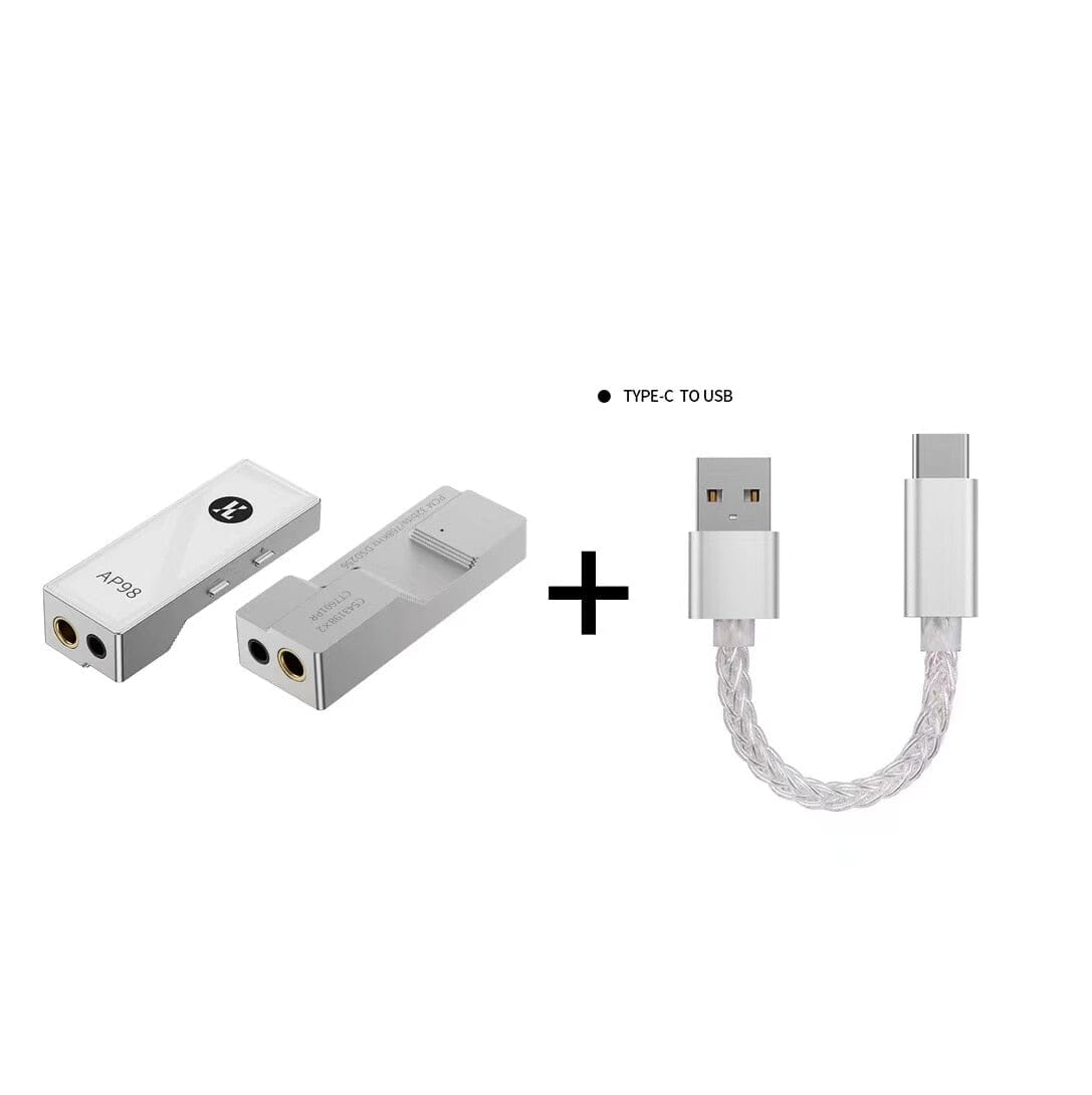 JCALLY AP98 Portable DAC & USB AMP Dual CS43198 DAC Headphone Amplifier Headphone AMP DAC HiFiGo Silver USB-A Cable 