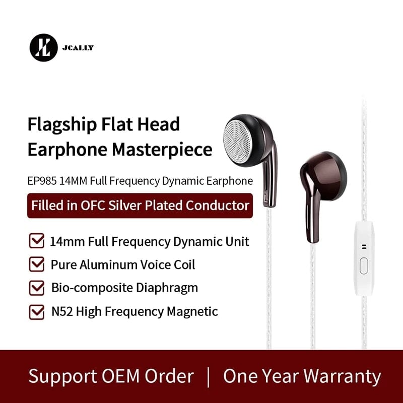 JCALLY EP985 Bio-Composite Diaphragm Full frequency Dynamic Flat Head Earphone HiFiGo 