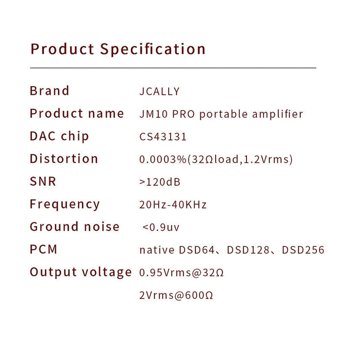 JCALLY JM10 PRO Digital Audio Portable Amplifier Type C To 3.5 mm Adapter HiFiGo 