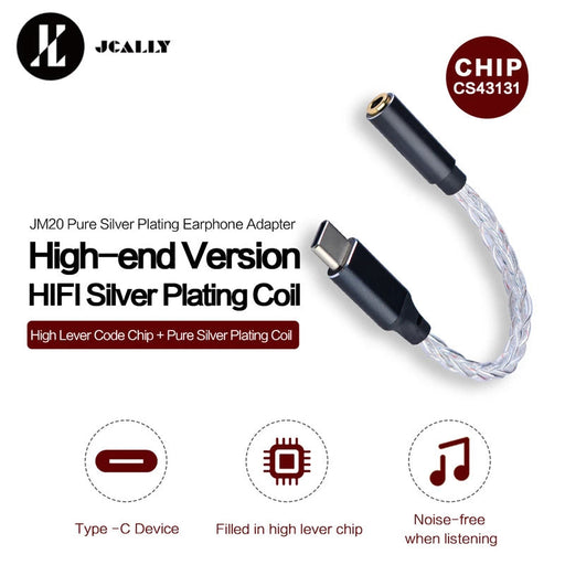 JCALLY JM20 CS43131 Audio DAC Type-C To 3.5MM Earphone Adapter HiFiGo 