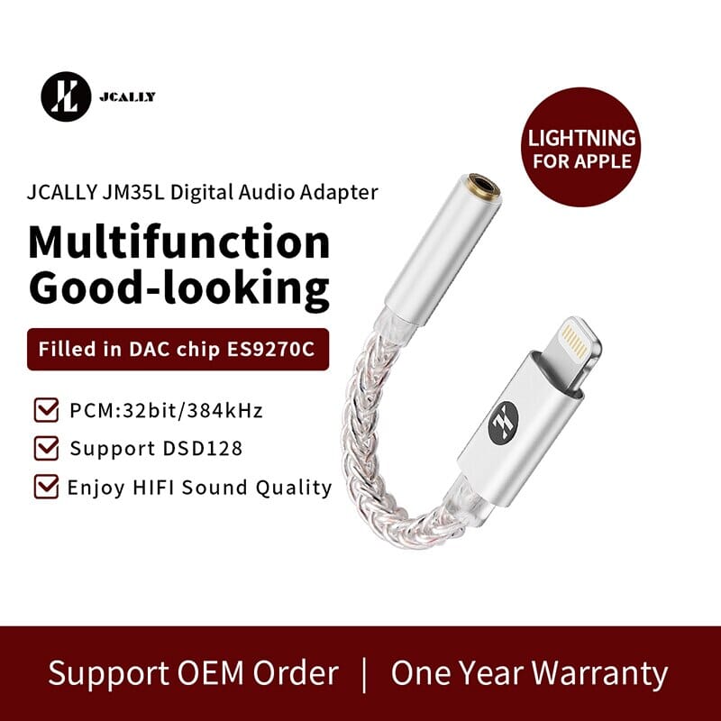 JCALLY JM35L USB Lightning To 3.5mm Cable DAC Hifi Adapter Decode Amp Digital Audio Cable Headphone Amplifier HiFiGo 