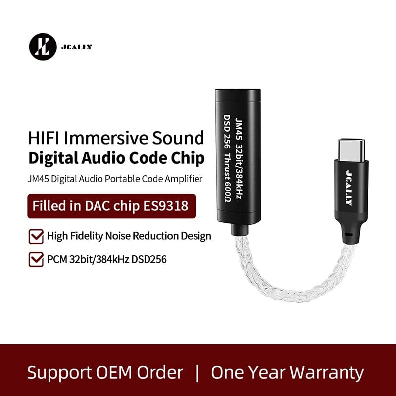 JCALLY JM45 JM45L Type C Lighting 3.5mm HIFI Portable Digital Audio Code Chip Earphone Decoding Adapter Silver Cable HiFiGo 