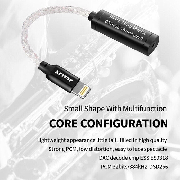 JCALLY JM45 JM45L Type C Lighting 3.5mm HIFI Portable Digital Audio Code Chip Earphone Decoding Adapter Silver Cable HiFiGo 