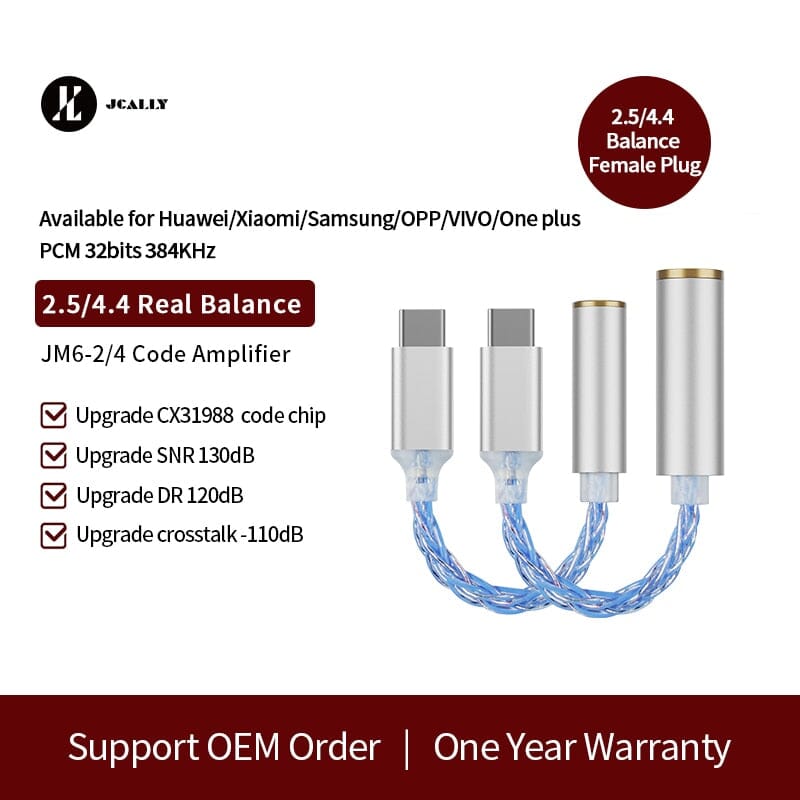 JCALLY JM6-2 JM6-4 CX31988 Digital Audio Type-C To 2.5mm 4.4mm Adapter HiFiGo 