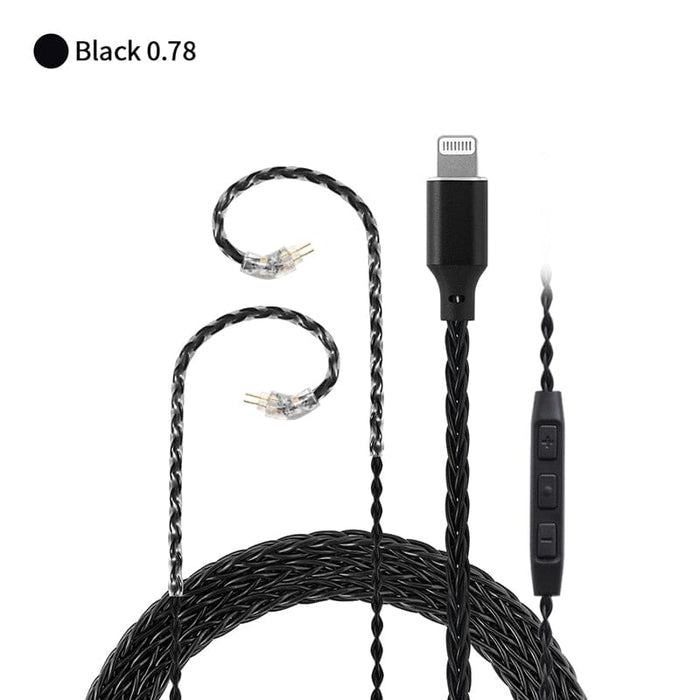 JCALLY LT8 Lightning Upgrade Cable 4 Strands 5N Oxygen-Free Copper Wire HiFiGo LT8 Black 0.78 MIC 