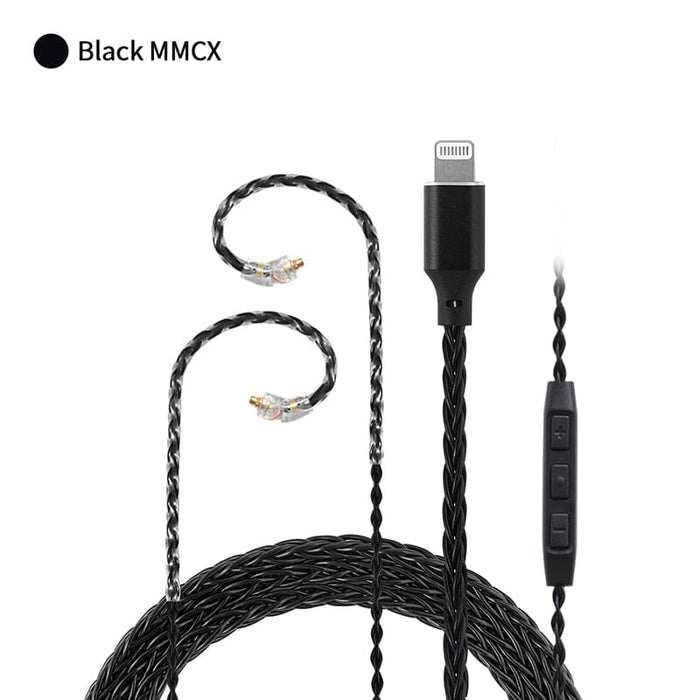 JCALLY LT8 Lightning Upgrade Cable 4 Strands 5N Oxygen-Free Copper Wire HiFiGo LT8 Black MMCX MIC 