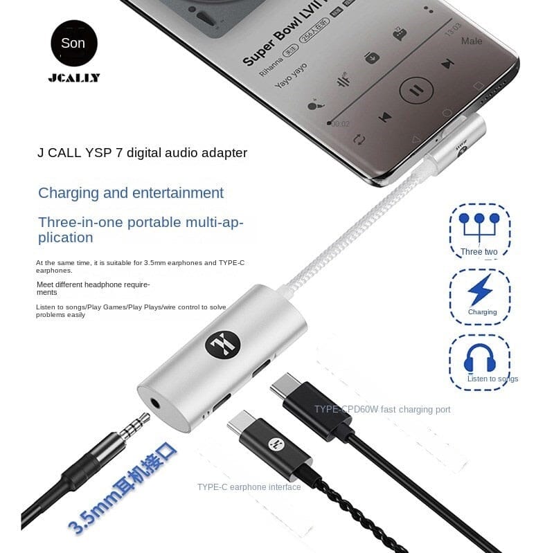 JCALLY SP7 New Upgraded 3-in-1 Digital Audio Adapter Portable DAC & Amplifier HiFiGo 