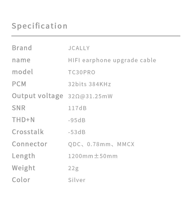 JCALLY TC30 PRO TYPEC Digital Audio CX31993 Silver-Plated Headphone Upgrade Line HiFiGo 