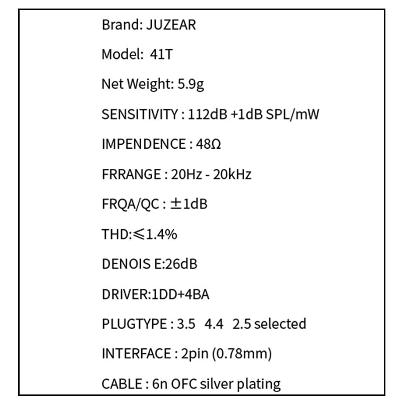 JUZEAR 41T 1DD+4BA Hybrid In-Ear Monitor IEMs HiFiGo 