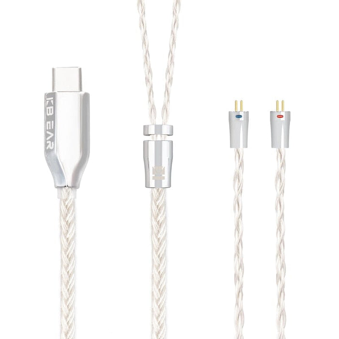 KBEAR T3 Plus 16- Core Decoding Earphone Cable With Type-C - MMCX / 2PIN / TFZ Connector Earphone Cable HiFiGo 2Pin Silver 