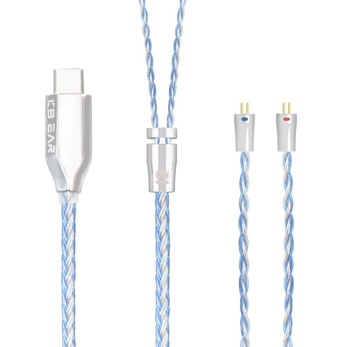 KBEAR T3 Plus 16- Core Decoding Earphone Cable With Type-C - MMCX / 2PIN / TFZ Connector Earphone Cable HiFiGo 2Pin Silver Blue 