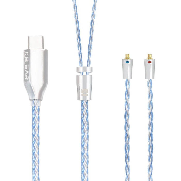 KBEAR T3 Plus 16- Core Decoding Earphone Cable With Type-C - MMCX / 2PIN / TFZ Connector Earphone Cable HiFiGo MMCX Silver Blue 