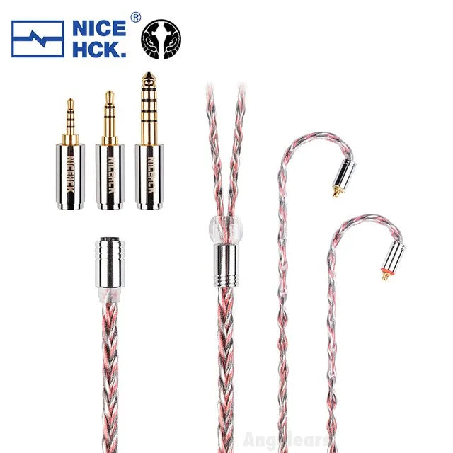 NiceHCK Tricolor Flagship 7N Silver Plated OCC+Graphene OCC Earphone Cable 3-in-1 Detachable Plug HiFiGo Red-MMCX 