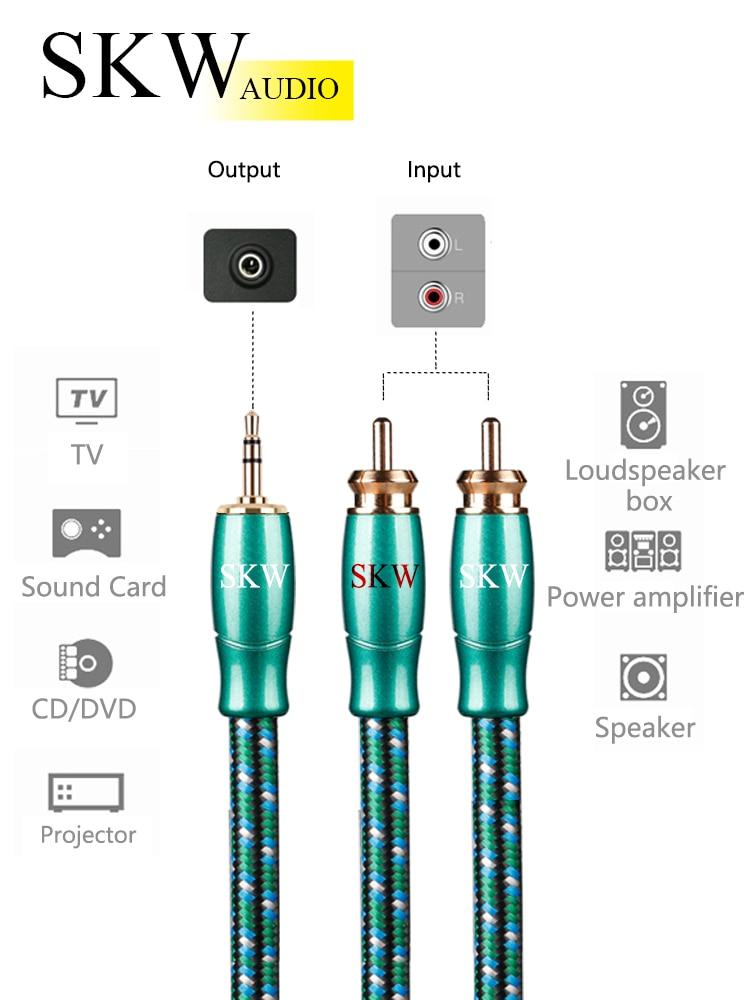 SKW 3.5mm Aux Jack To 2 RCA Audio Cable OFC Conductor HiFiGo 