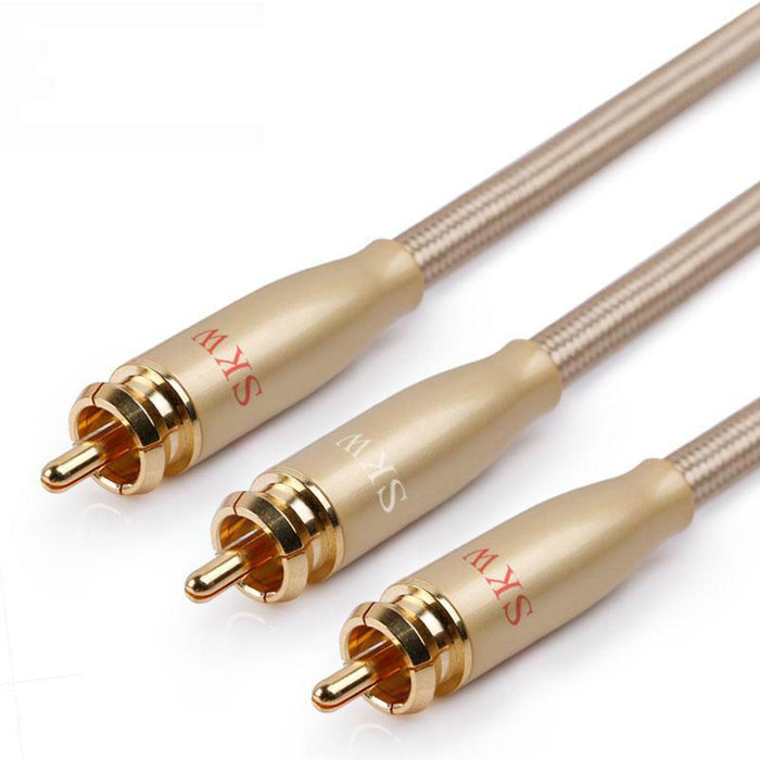 SKW Audio Cable 2RCA To 1RCA Male To Male 6N OCC With 24K Gold-plated for CD Car Subwoofer Amplifier Audio Cable HiFiGo 