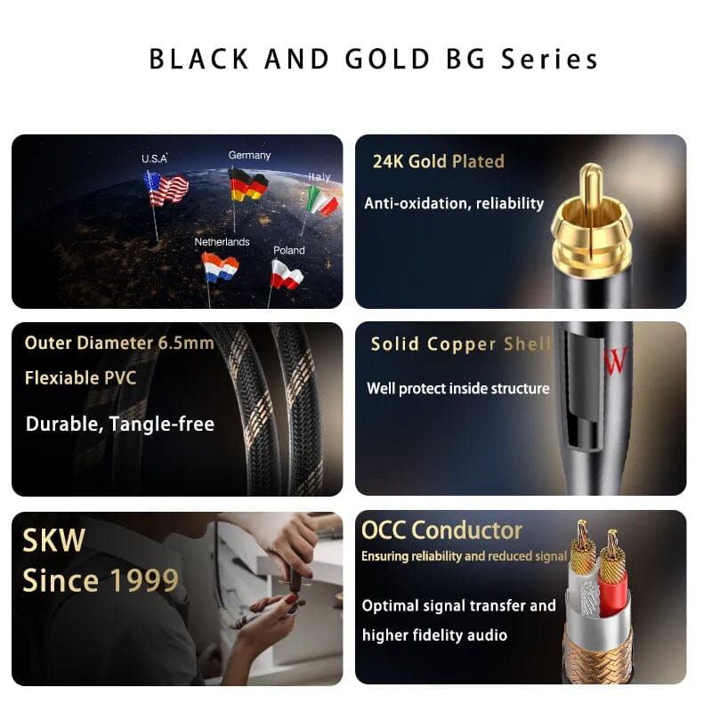 SKW BG01 / BG-01 RCA Audio Cable Male to Male Subwoofer Digital Coaxial HiFi Cable Audio Cable HiFiGo 