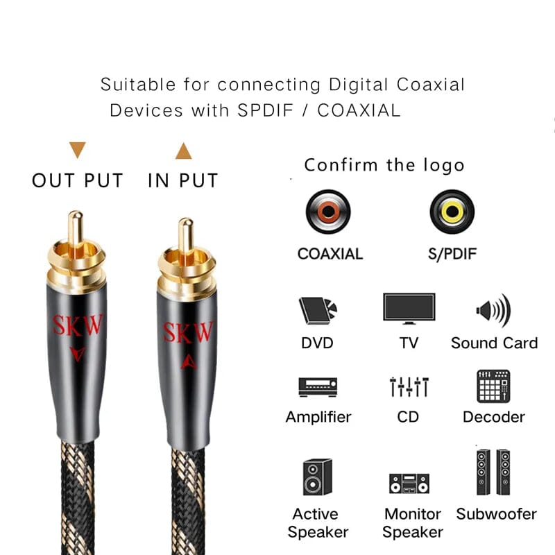 SKW BG01 / BG-01 RCA Audio Cable Male to Male Subwoofer Digital Coaxial HiFi Cable Audio Cable HiFiGo 