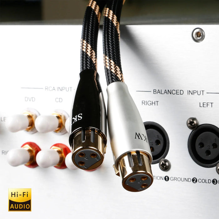 SKW BG09 - 3 Pin XLR Male To Female 6N OCC Cable ( Pair ) Audio Cable HiFiGo 