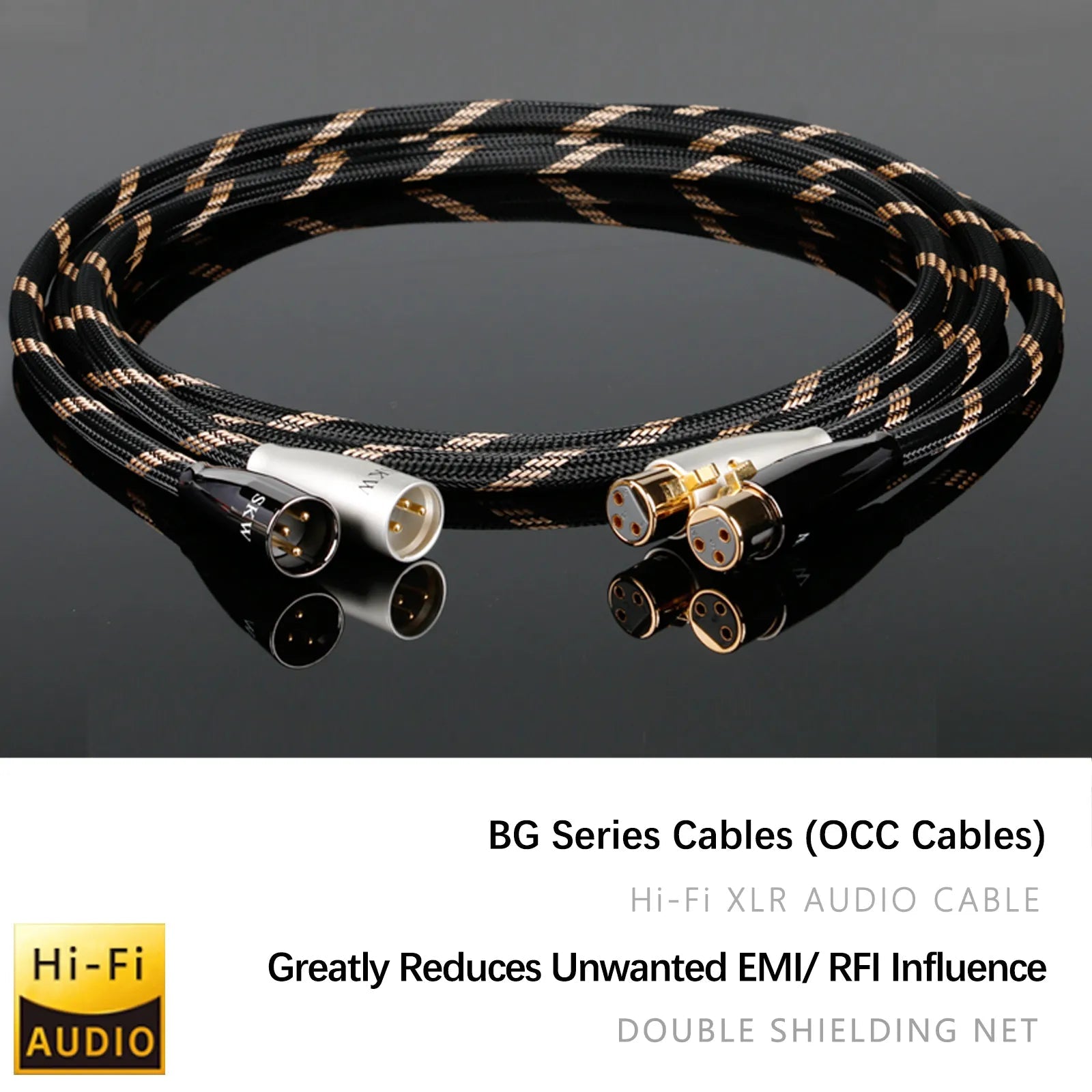 SKW BG09 - 3 Pin XLR Male To Female 6N OCC Cable ( Pair ) Audio Cable HiFiGo 