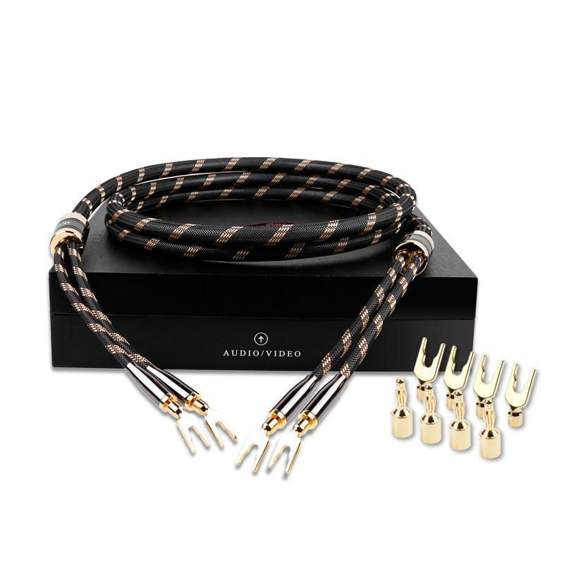 SKW HIFI Audio Cable 6N OCC With Spade+Banana Terminal Audiophile Speaker Cord Audio Cable HiFiGo 
