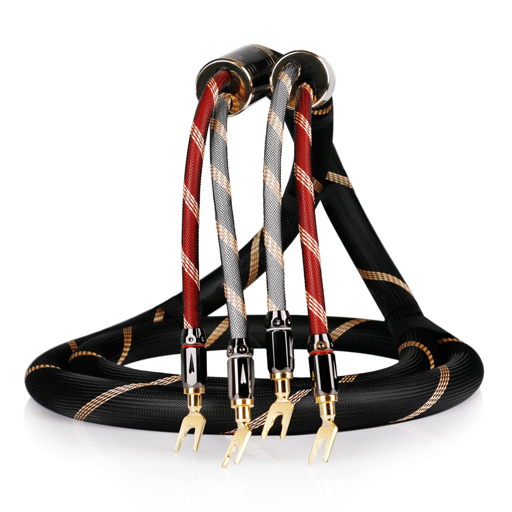 SKW Locking Type Termimal Audiophile HIFI Audio Cable Banana Plug With Lock 6N OCC Copper Cable for Amplifier 1 pair Audio Cable HiFiGo 