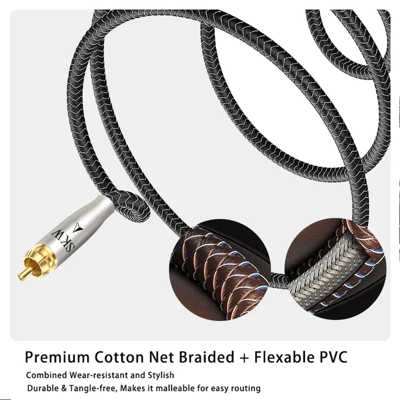 SKW WG20-03 Digital Coaxial SPDIF Audio Cable Silver Plated OCC Conductor RCA Cable Subwoofer Cord HiFiGo 