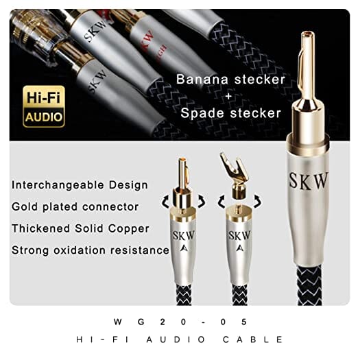 SKW WG20-05 Speaker Cables With Banana Plug For Home Cinema Amplifier Speaker HiFi System HiFiGo 