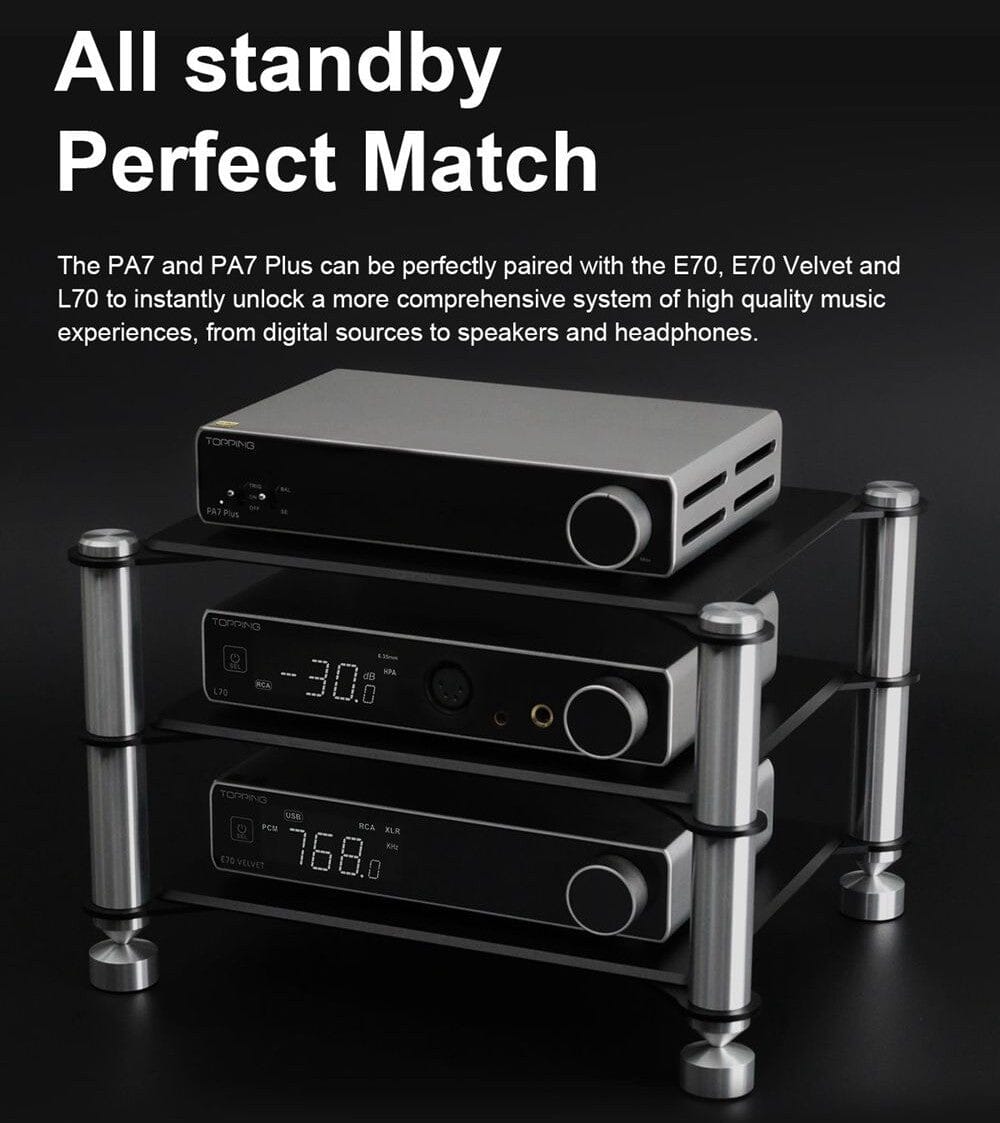 TOPPING E70 Velvet DAC + L70 HPA + PA7 / PA7 Plus AMP + XLR Cable Combo HiFiGo 