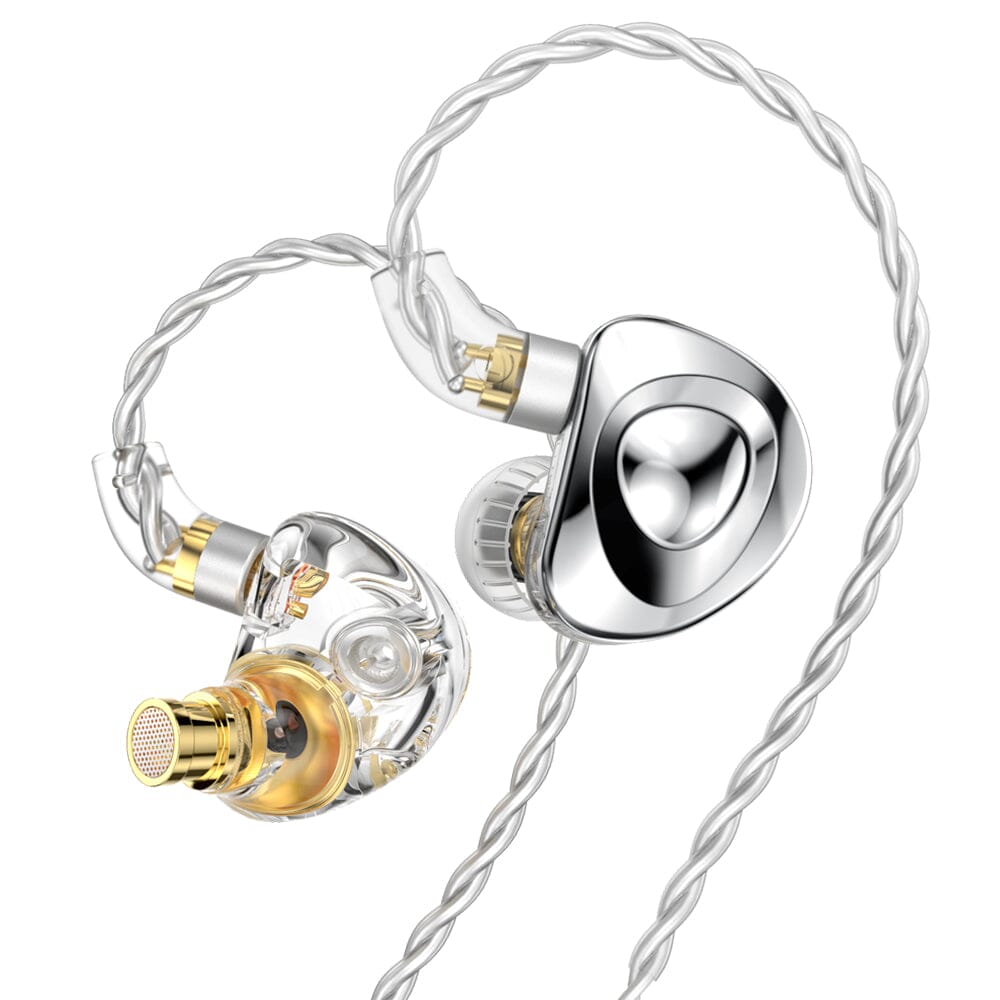 TRN MT4 High-Performance Dual Dynamic HiFi In-Ear Monitors Earphone HiFiGo Silver No Mic 