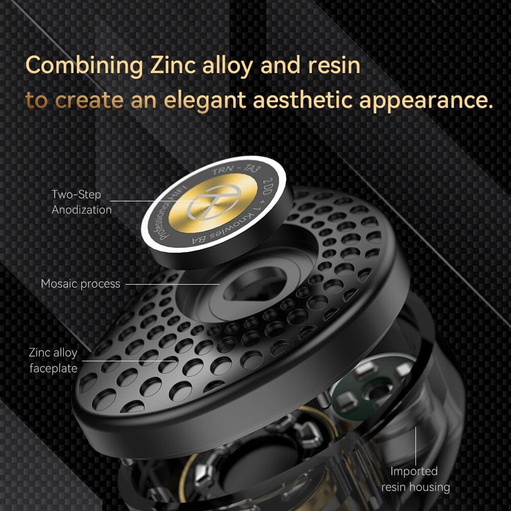 TRN TA3 2DD+1BA Hybrid Knowles Balanced Armature In-Ear Monitors With 2.5/3.5/4.4 Swappable Connectors Earphone HiFiGo 