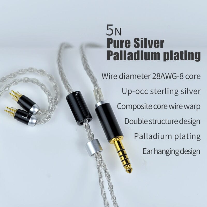 Yongse Titan II 8 Core Silver Palladium Plating Earphone Cable 3.5/2.5/4.4mm-MMCX/0.78 2Pin HiFiGo 